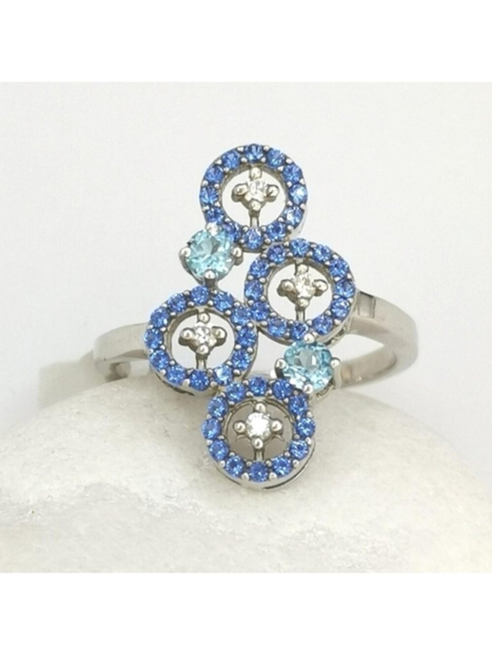 Cocktail Ring Blue Topaz Sapphire in Sterling Silver Size 8 🆕